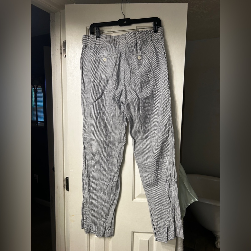 Athleta Pants Wide Leg Linen Bali Trouser Drawstring Stripe 100% Linen - Picture 5 of 10